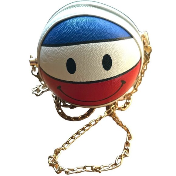 SMILE Basketball Shaped Red White Blue Mini Crossbody Handbag Shoulder Bag Purse - Picture 1 of 7